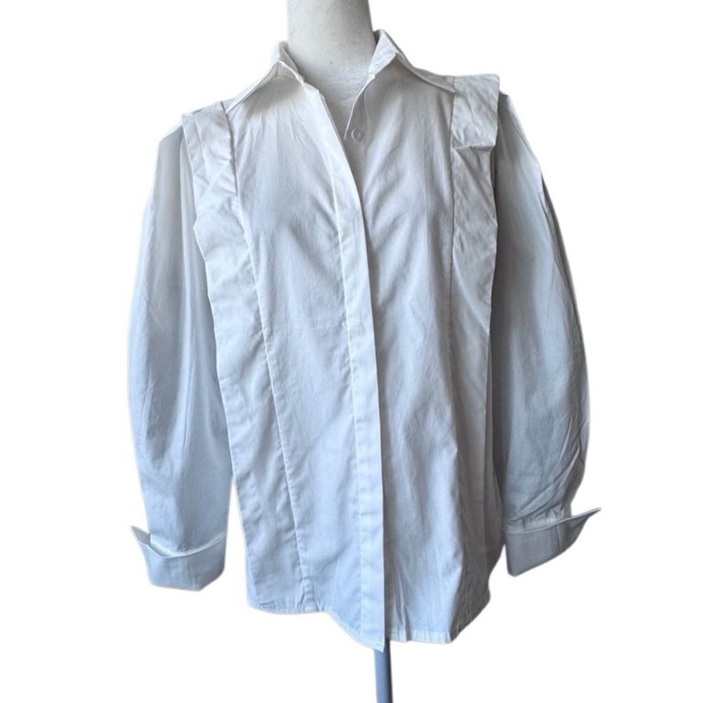 Commense White Blouse 100% Cotton Button Down Long Sleeve Tailored SZ XS NEW
